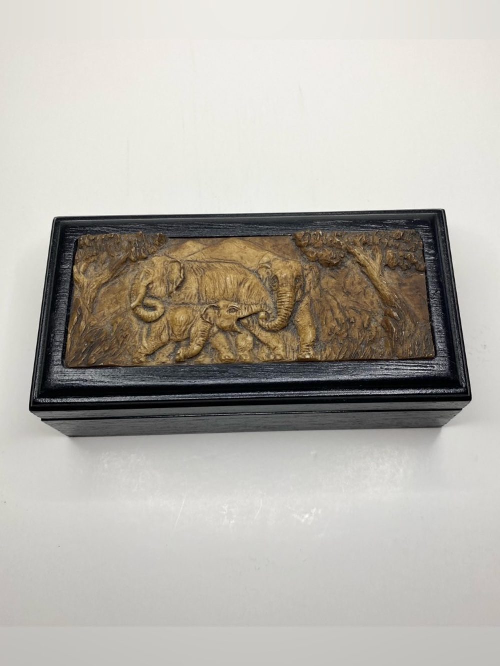 Hand Carved Wooden Elephant Trinket Box / Jewelry Box